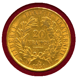 フランス 1851A 20フラン 金貨 セレス