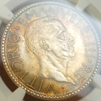 イタリア 1927R(VI) 20リレ 銀貨 エマヌエレ3世 NGC MS66+