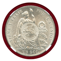 【SOLD】グアテマラ 1894年 ペソ銀貨 1/2R C/S ON PERU SOL MS63