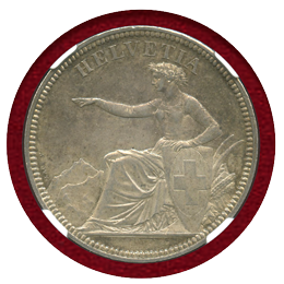 スイス 1855年 近代射撃祭 5フラン 銀貨  ゾロトゥルン  NGC AU58