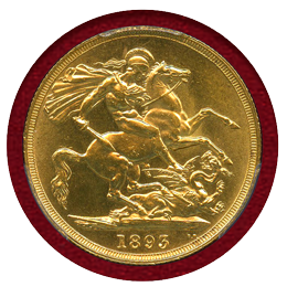 イギリス 1893年 2ポンド 金貨 ヴィクトリア オールドヘッド PCGS MS62