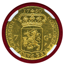 オランダ ホラント (1750) 7グルデン 金貨 リストライク NGC MS63