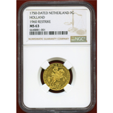 オランダ ホラント (1750) 7グルデン 金貨 リストライク NGC MS63