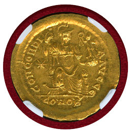 【SOLD】東ローマ帝国 AD402-450 ソリダス テオドシウス2世 MS5/5,4/5 FS