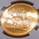 イギリス 1911年 5ポンド プルーフ 金貨 ジョージ5世 NGC PF64