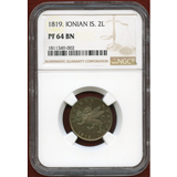イオニア諸島(英領) 1819年 2レプタ 銅貨 プルーフ W.WYON PF64BN