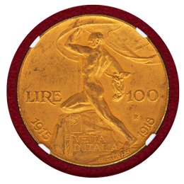 イタリア 1925R 100リレ 金貨 第一次世界大戦参戦10周年 NGC AU55