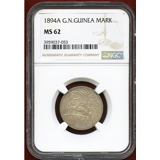 独領ニューギニア 1894A 1マルク 銀貨 極楽鳥 NGC MS62