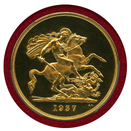 イギリス 1937年 5ポンド プルーフ 金貨 ジョージ6世 PCGS PR65DCAM