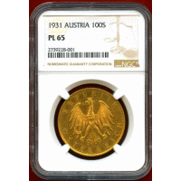 オーストリア 1931年 100シリング 金貨 紋章 NGC PL65