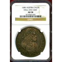 神聖ローマ帝国 オーストリア 1686年 ターラー 銀貨 レオポルト1世 NGC AU58
