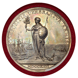 【SOLD】イギリス 1713年 アン女王 ユトレヒト条約締結記念銀メダル PCGS SP63