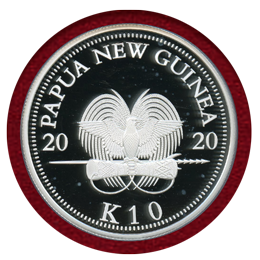 パプアニューギニア 2020年 10キナ 銀貨 極楽鳥 PCGS PR70DCAM