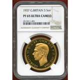 イギリス 1937年 5ポンド 金貨 ジョージ6世 NGC PF65UC