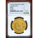 イギリス 1623-24年 ローレル 金貨 ジェームズ1世 NGC AU55