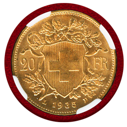 スイス 1935LB 20フラン 金貨 アルプスと少女 NGC MS66