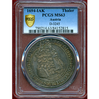 オーストリア 神聖ローマ帝国 1694IAK ターラー 銀貨 レオポルト1世 PCGS MS63