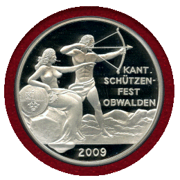 スイス 現代射撃祭 2009年 50フラン 銀貨 オプヴァルデン PCGS PR69DCAM