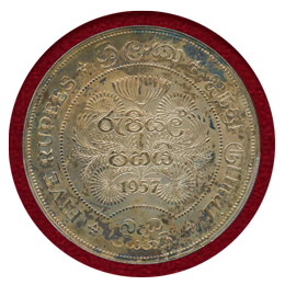 【SOLD】セイロン 1957年 5ルピー 銀貨 仏教2500年記念 PCGS PR66