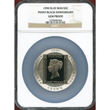 マン島 1990年 5クラウン銀貨 ペニーブラック切手150周年記念 NGC GEM PROOF