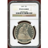 アメリカ 1869年 $1 銀貨 シーテッドリバティ NGC PF63CAMEO
