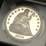 アメリカ 1869年 $1 銀貨 シーテッドリバティ NGC PF63CAMEO