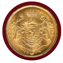 ベルギー 1914 Position A 20フラン 金貨 アルベール1世 PCGS MS64