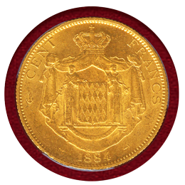 モナコ 1884A 100フラン 金貨 シャルル3世 PCGS MS62