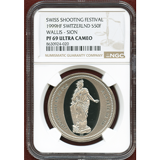 スイス 現代射撃祭 1999年 50フラン 銀貨 シオン NGC PF69UC