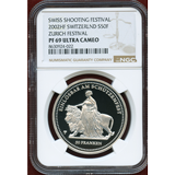 【SOLD】スイス 現代射撃祭 2002年 50フラン 銀貨 ウナとライオン NGC PF69UC