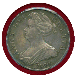 イギリス 1703年 クラウン 銀貨 アン女王 VIGO PCGS AU58