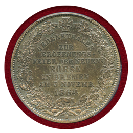 ドイツ ブレーメン 1864B ターラー 銀貨 新証券取引所 PCGS MS62