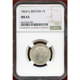 イギリス 1864年 シリング 銀貨 ヴィクトリア女王 NGC MS63