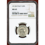 イタリア 1913年 1リレ銀貨 クァドリガ NGC MS63