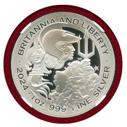 イギリス 2024年 2ポンド(1oz) 銀貨 ブリタニア&リバティ PF70UC FDI