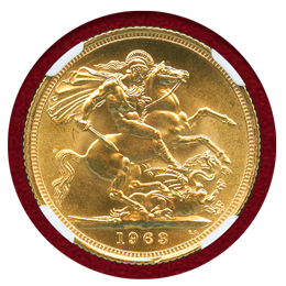イギリス 1963年 ソブリン 金貨 エリザベス2世 NGC MS65