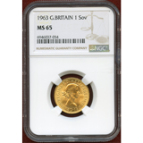 イギリス 1963年 ソブリン 金貨 エリザベス2世 NGC MS65