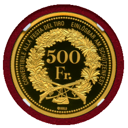 【SOLD】スイス 現代射撃祭 2016年 500フラン 金貨 ティチーノ NGC PF70UC