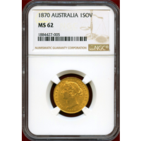 オーストラリア 1870年 ソブリン 金貨 ヴィクトリア バンクシア NGC MS62