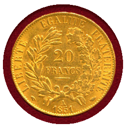 フランス 1851A 20フラン 金貨 セレス