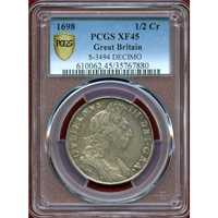 イギリス 1698年 1/2クラウン 銀貨 ウィリアム3世 PCGS XF45