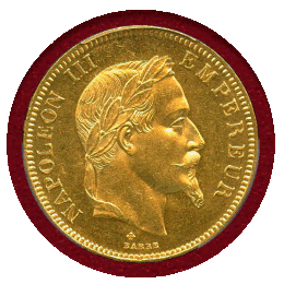 【SOLD】フランス 1866BB 100フラン 金貨 ナポレオン3世有冠 PCGS MS64