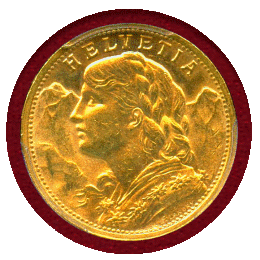 【SOLD】スイス 1899B 20フラン 金貨 アルプスと少女 PCGS MS62