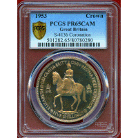 イギリス 1953年 エリザベス2世 戴冠記念 白銅貨 クラウン PCGS PR65CAM