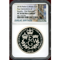 【SOLD】イギリス 2018年 5ポンド 銀貨 ピエフォー 王室四世代 NGC PF70UC FR