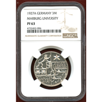 ドイツ ワイマール共和国 1927A 3マルク 銀貨 マールブルク大学400年 NGC PF63
