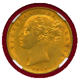 イギリス 1850年 ソブリン 金貨 ヴィクトリア ヤングヘッド NGC AU58