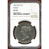 イタリア パルマ公国 1832年 5リレ 銀貨 マリア・ルイーザ NGC AU58