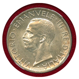 イタリア 1927R 5リレ 銀貨 エマヌエレ3世 Edge *FERT* NGC MS63