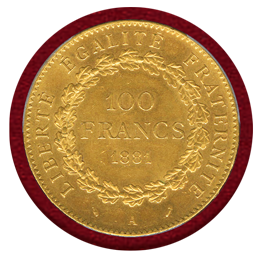 フランス 1881A 100フラン金貨 エンジェル立像 PCGS MS63
